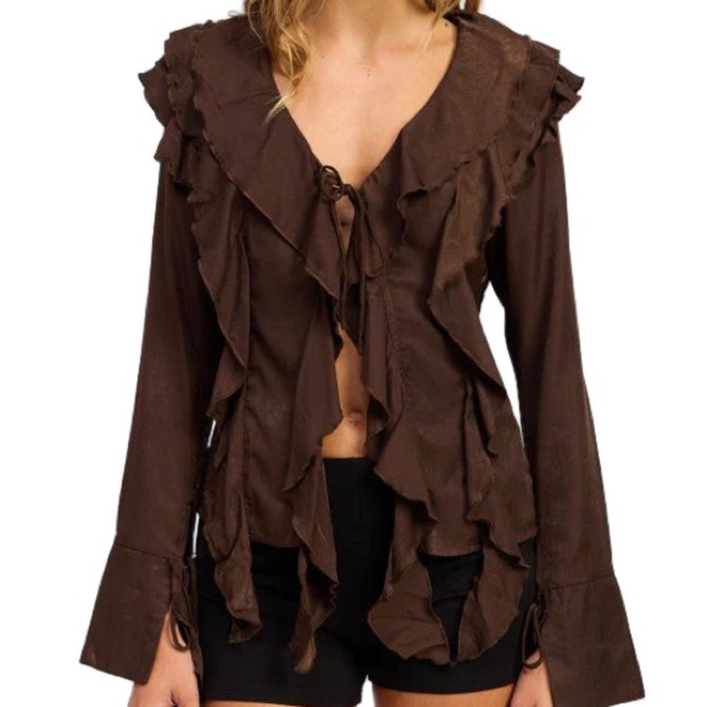 Emory Park Chocolate Ruffled Blouse